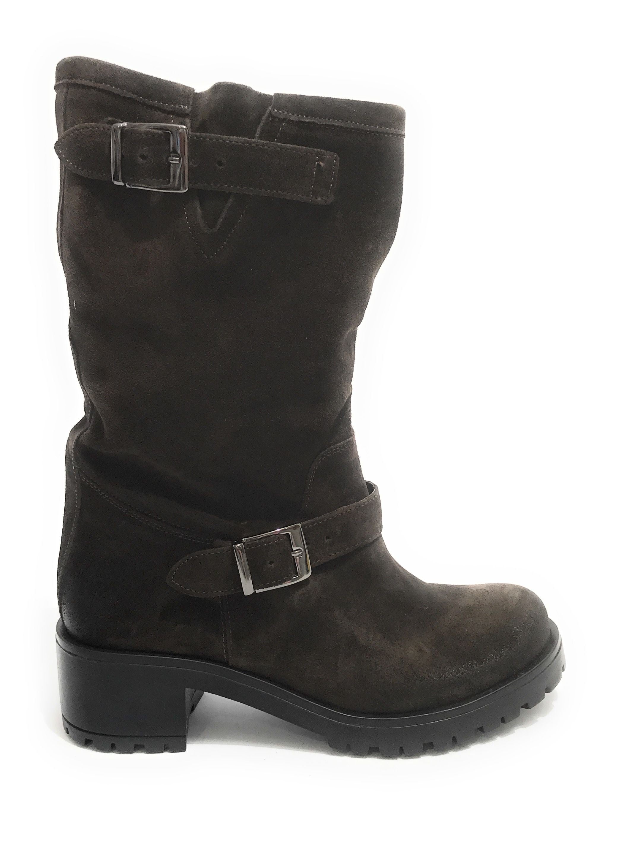 Scarpe donna Elite stivale biker fondo carrarmato pelle scamosciata testa di moro D21EL03