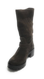 Scarpe donna Elite stivale biker fondo carrarmato pelle scamosciata testa di moro D21EL03