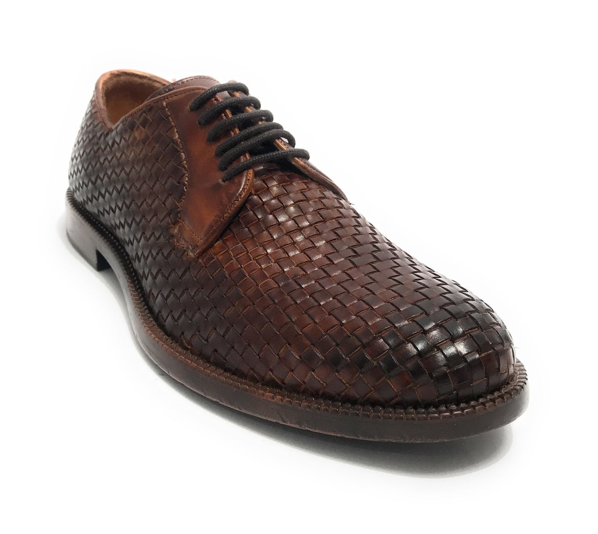 Scarpe uomo  francesina in pelle intrecciata castagno US23EL04 1324