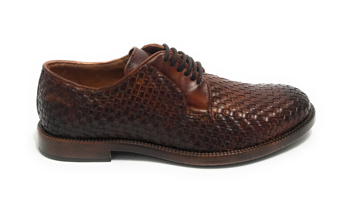 Scarpe uomo  francesina in pelle intrecciata castagno US23EL04 1324