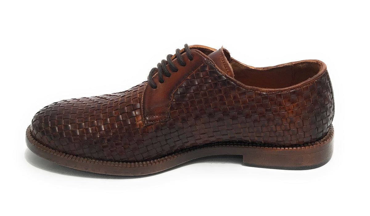 Scarpe uomo  francesina in pelle intrecciata castagno US23EL04 1324