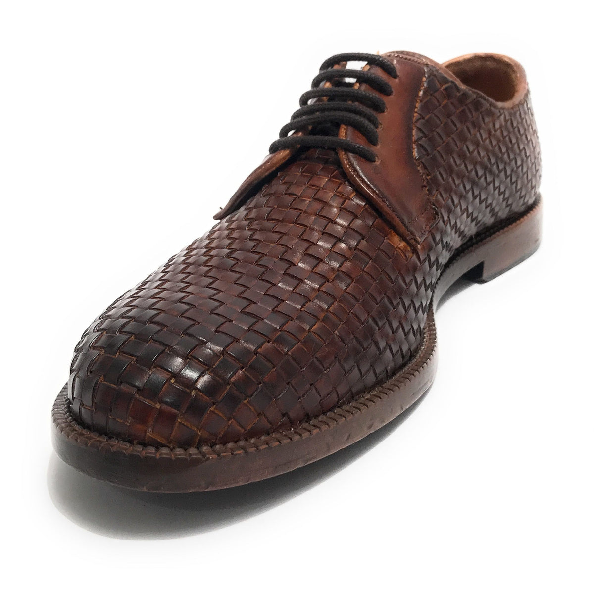 Scarpe uomo  francesina in pelle intrecciata castagno US23EL04 1324