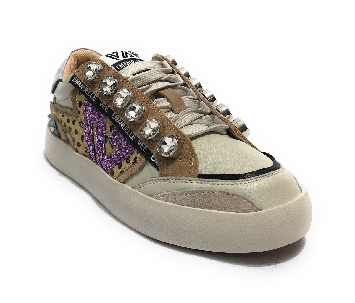 Scarpe donna sneaker Emanuélle Vee Olivia strass P003 combi multi animalier D26EV18 452P-500-14-P003CB\MUA