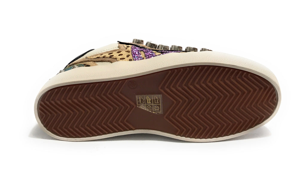 Scarpe donna sneaker Emanuélle Vee Olivia strass P003 combi multi animalier D26EV18 452P-500-14-P003CB\MUA
