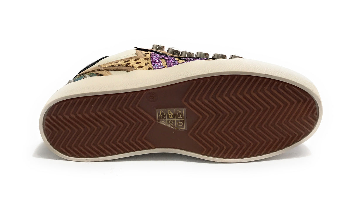 Scarpe donna sneaker Emanuélle Vee Olivia strass P003 combi multi animalier D26EV18 452P-500-14-P003CB\MUA