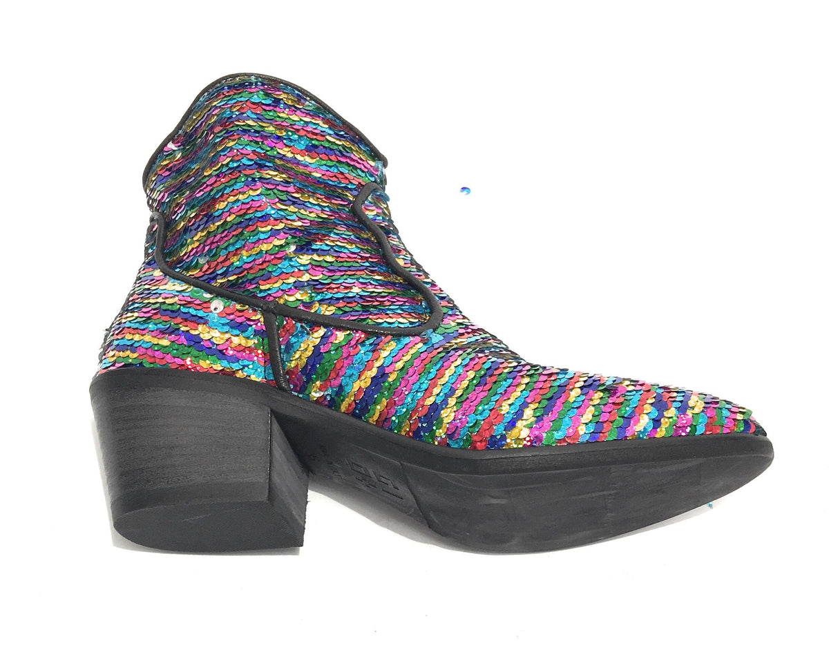 SCARPE DONNA GIO+ STIVALETTO TEXANO IN PELLE CON PAILLETTES MULTICOLOR DS19GI03