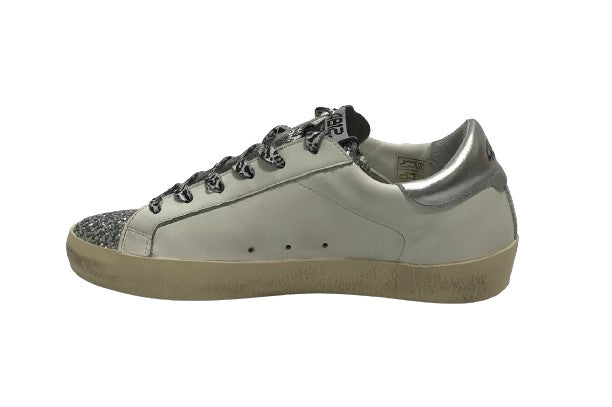 Scarpe donna 4B12 sneaker in pelle glitter bianco/ argento D25QB02 SUPRIME-DB248