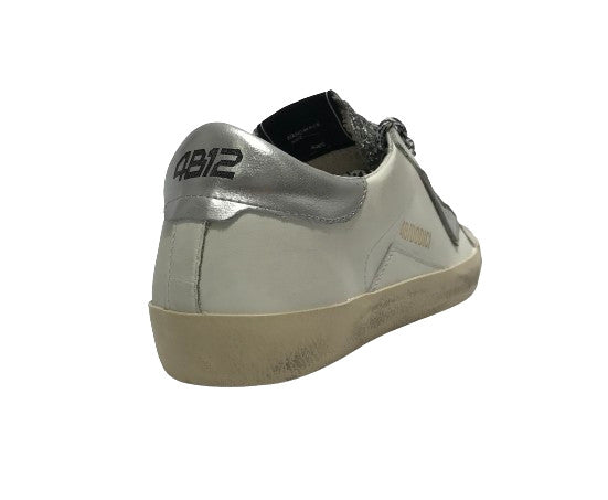Scarpe donna 4B12 sneaker in pelle glitter bianco/ argento D25QB02 SUPRIME-DB248