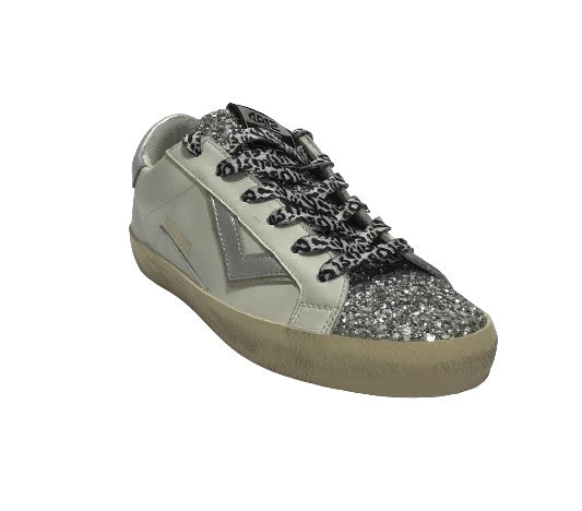 Scarpe donna 4B12 sneaker in pelle glitter bianco/ argento D25QB02 SUPRIME-DB248