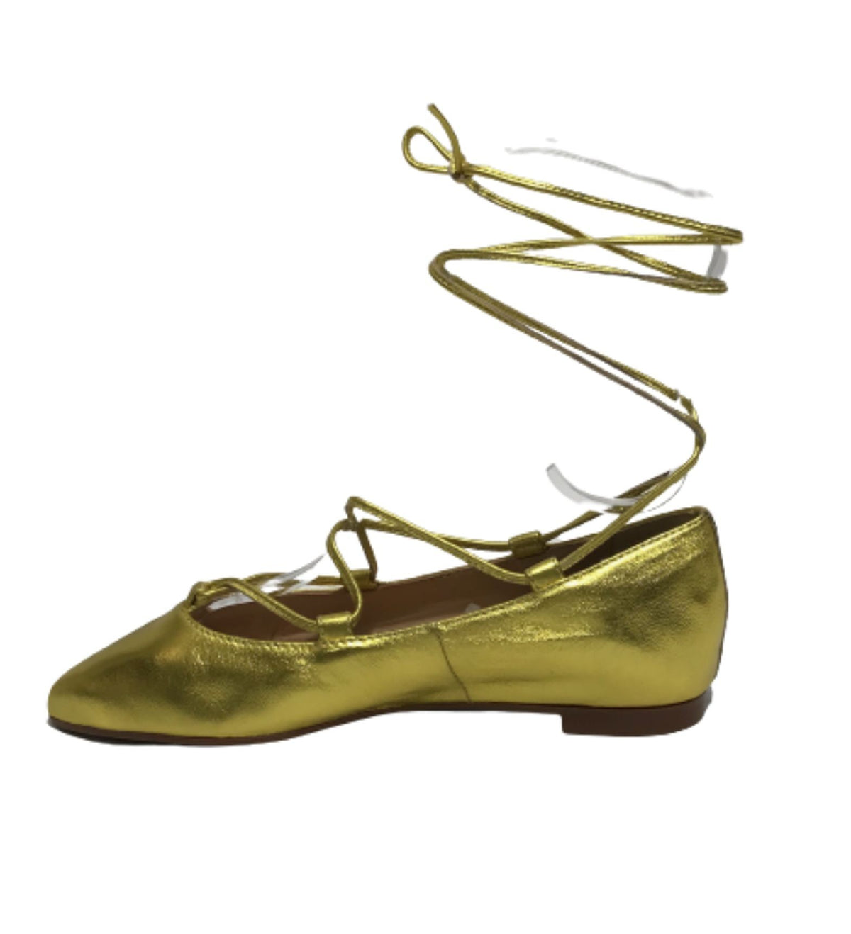 Scarpe donna Elite ballerina a punta con laccio alla caviglia in pelle colore gold DS22EL02 S11034
