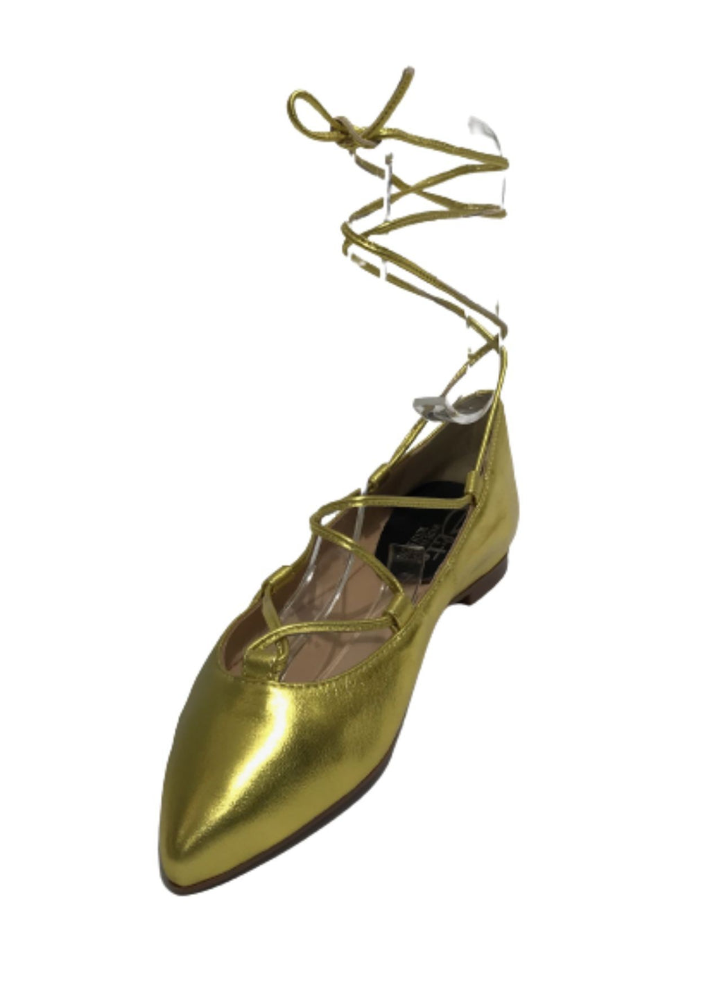 Scarpe donna Elite ballerina a punta con laccio alla caviglia in pelle colore gold DS22EL02 S11034