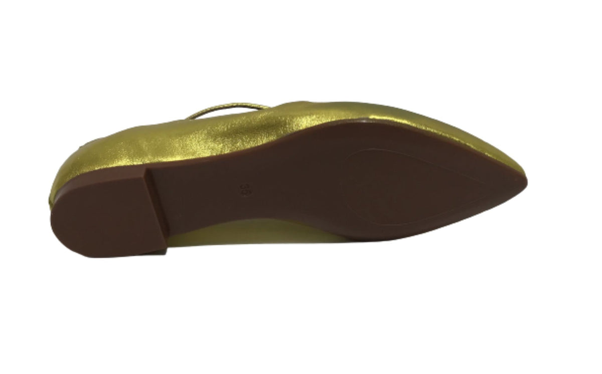 Scarpe donna Elite ballerina a punta con laccio alla caviglia in pelle colore gold DS22EL02 S11034