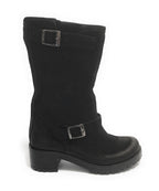Scarpe donna Elite stivale biker fondo carrarmato pelle scamosciata nero D21EL02
