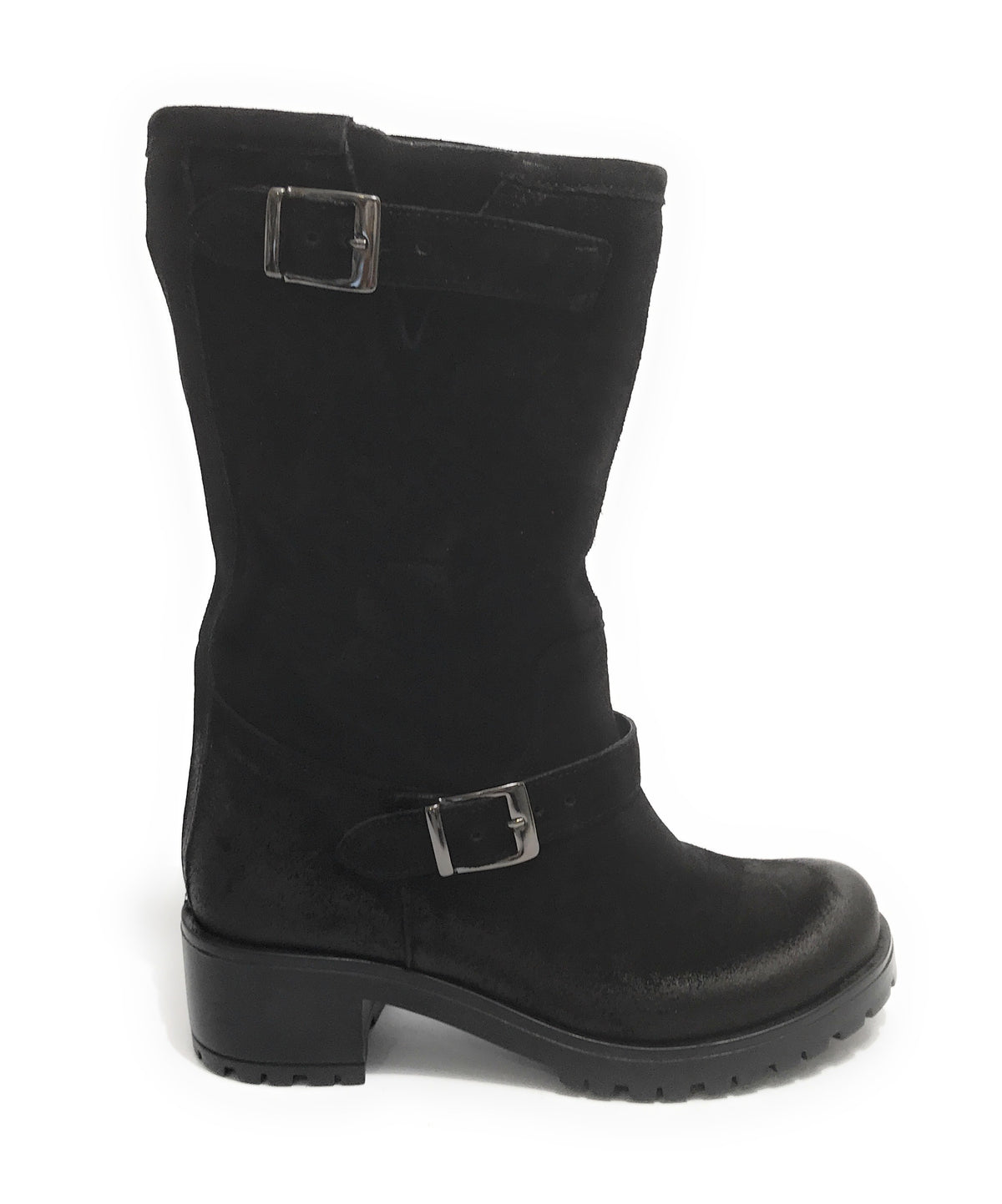Scarpe donna Elite stivale biker fondo carrarmato pelle scamosciata nero D21EL02
