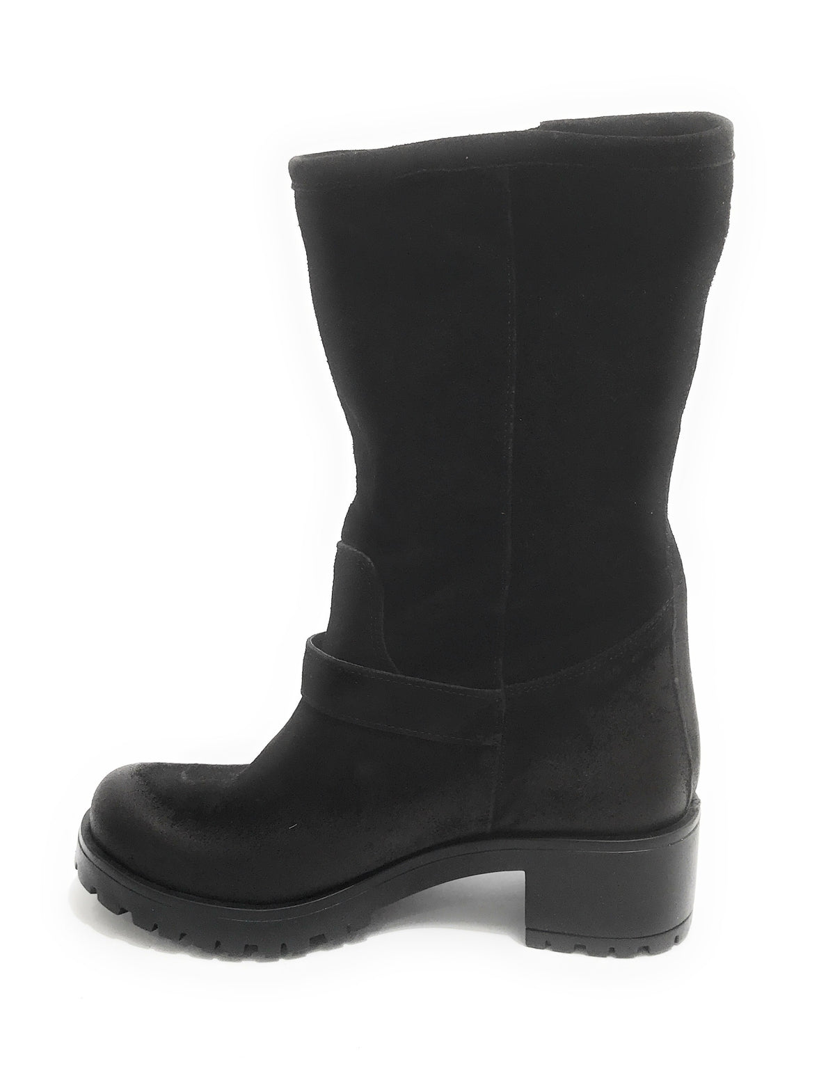 Scarpe donna Elite stivale biker fondo carrarmato pelle scamosciata nero D21EL02
