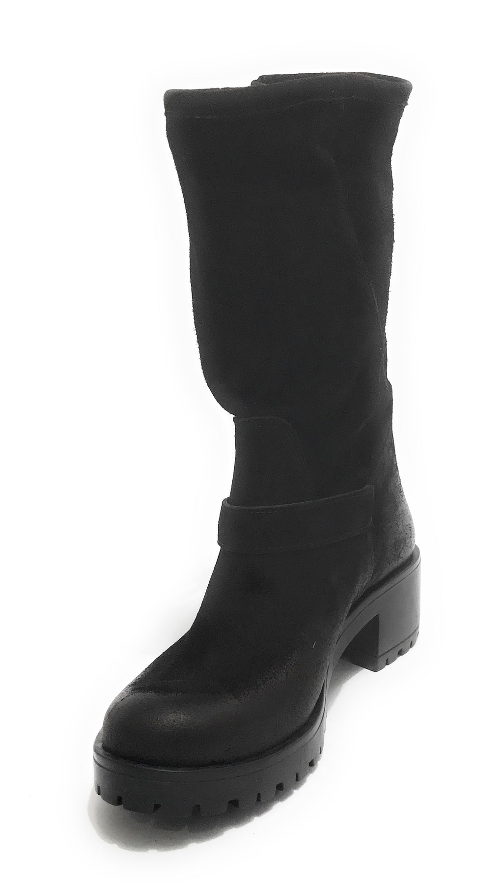 Scarpe donna Elite stivale biker fondo carrarmato pelle scamosciata nero D21EL02
