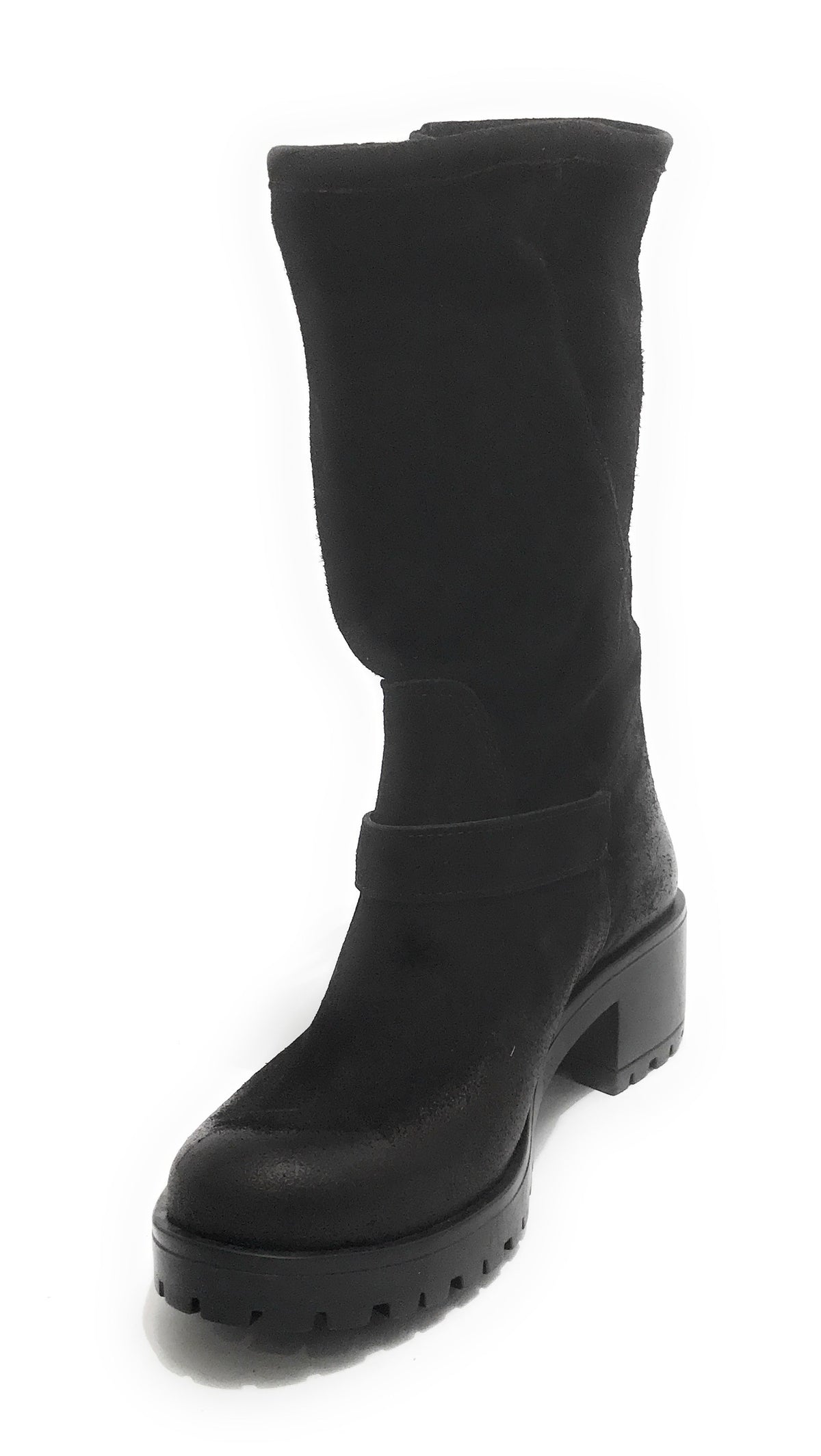 Scarpe donna Elite stivale biker fondo carrarmato pelle scamosciata nero D21EL02