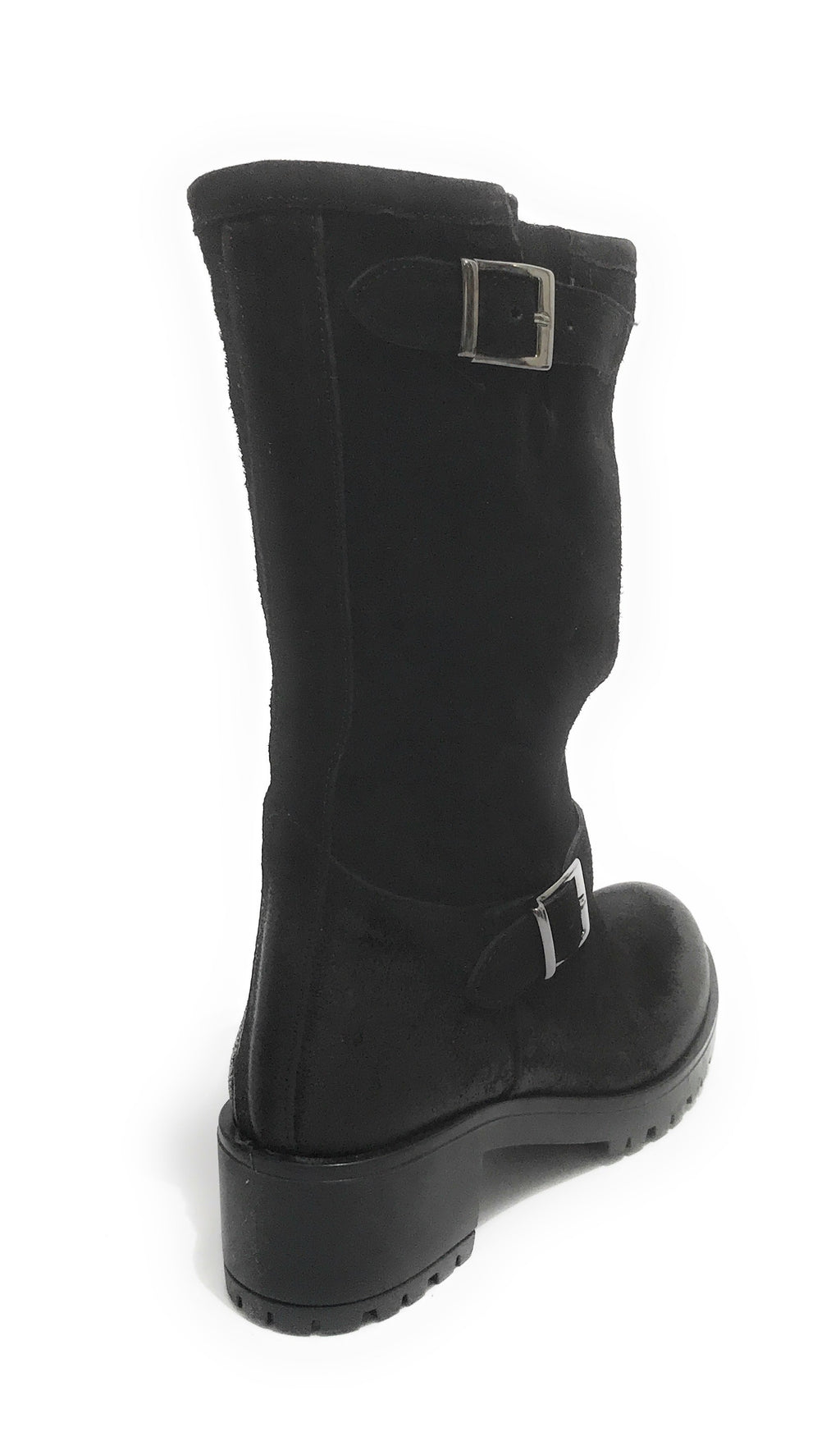 Scarpe donna Elite stivale biker fondo carrarmato pelle scamosciata nero D21EL02