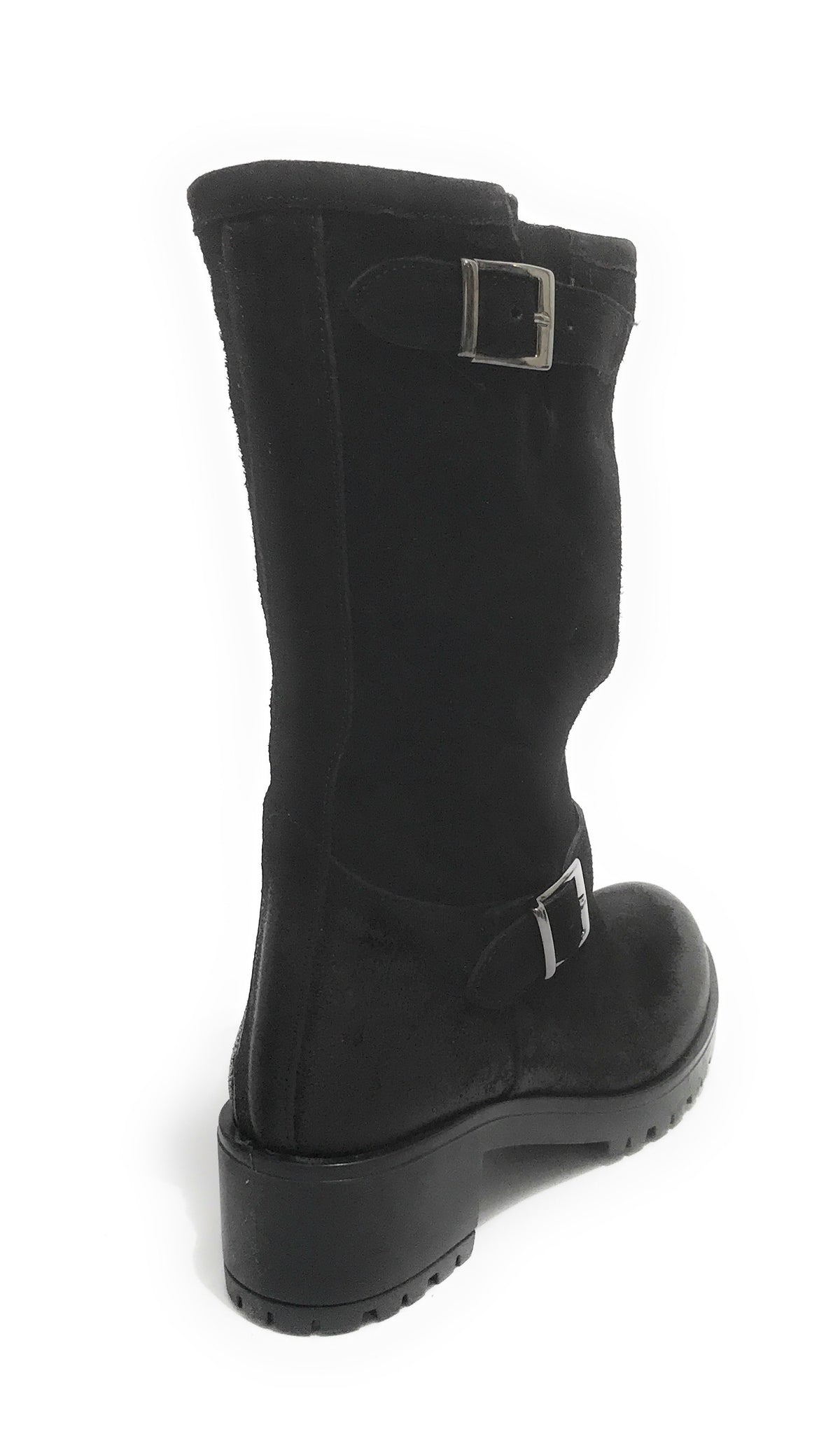 Scarpe donna Elite stivale biker fondo carrarmato pelle scamosciata nero D21EL02