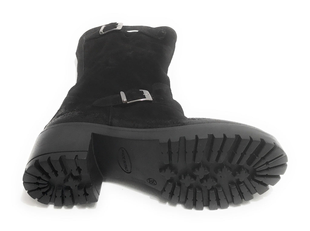 Scarpe donna Elite stivale biker fondo carrarmato pelle scamosciata nero D21EL02