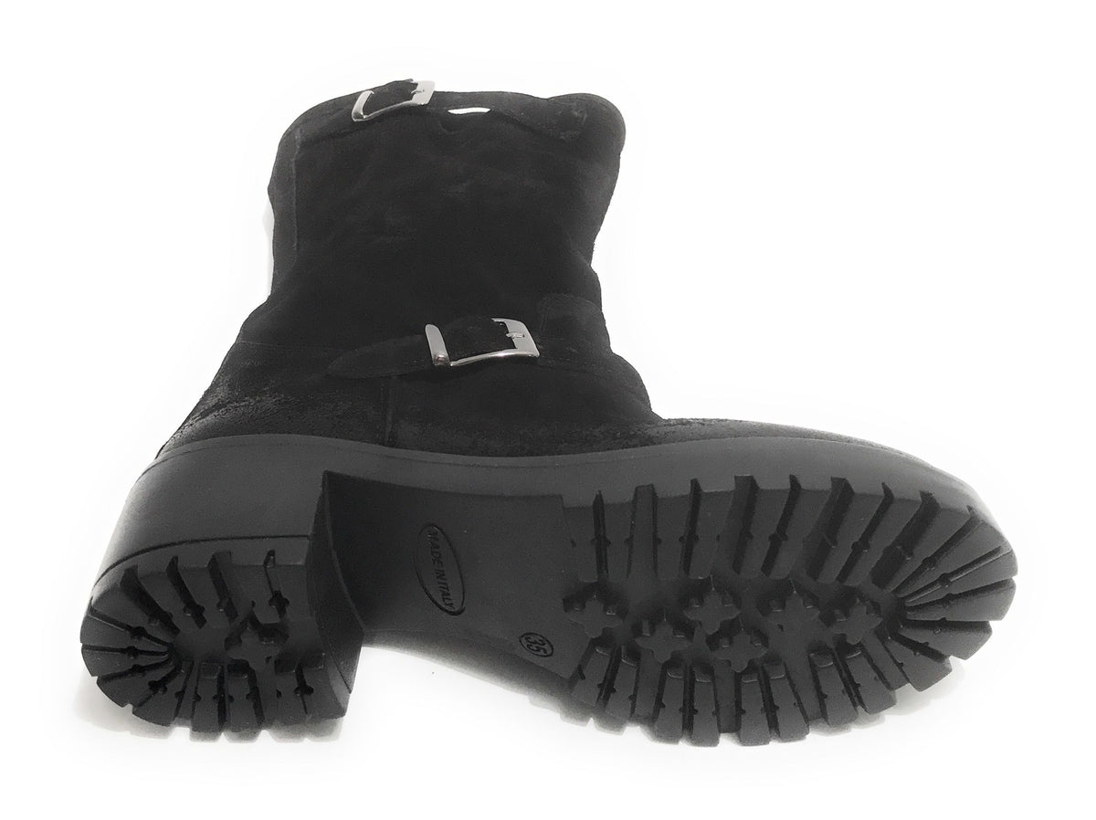 Scarpe donna Elite stivale biker fondo carrarmato pelle scamosciata nero D21EL02