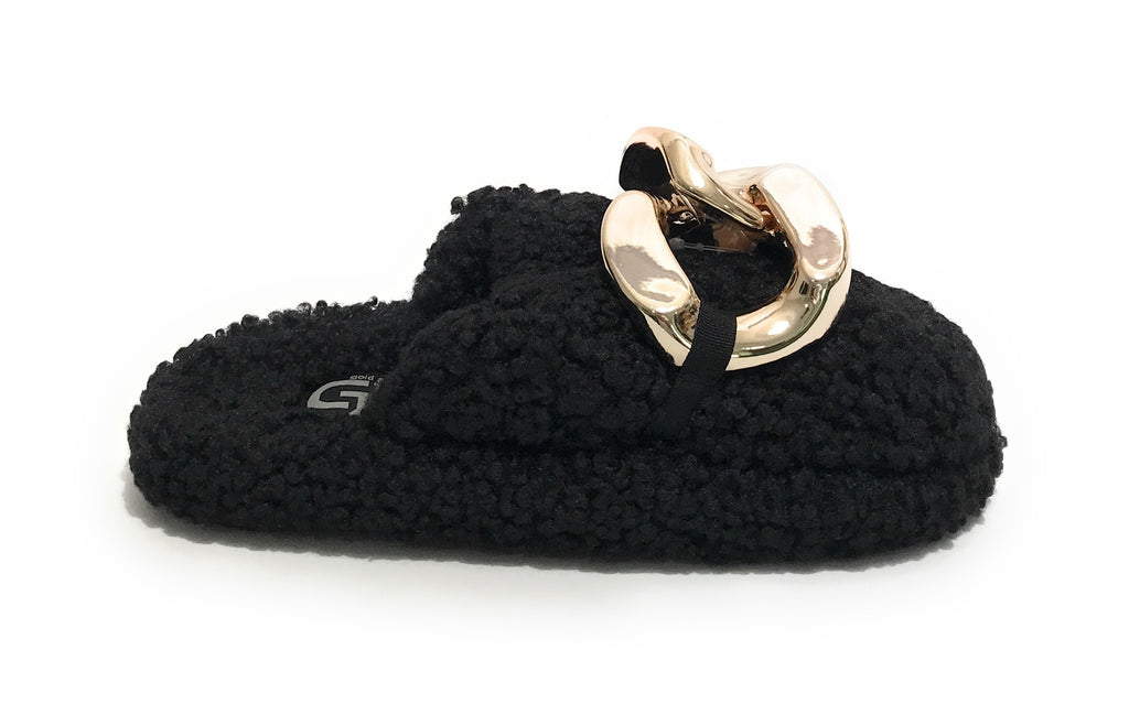 Scarpe donna Gold&gold pantofola in pelo sintetico sherpa nero D22GG04