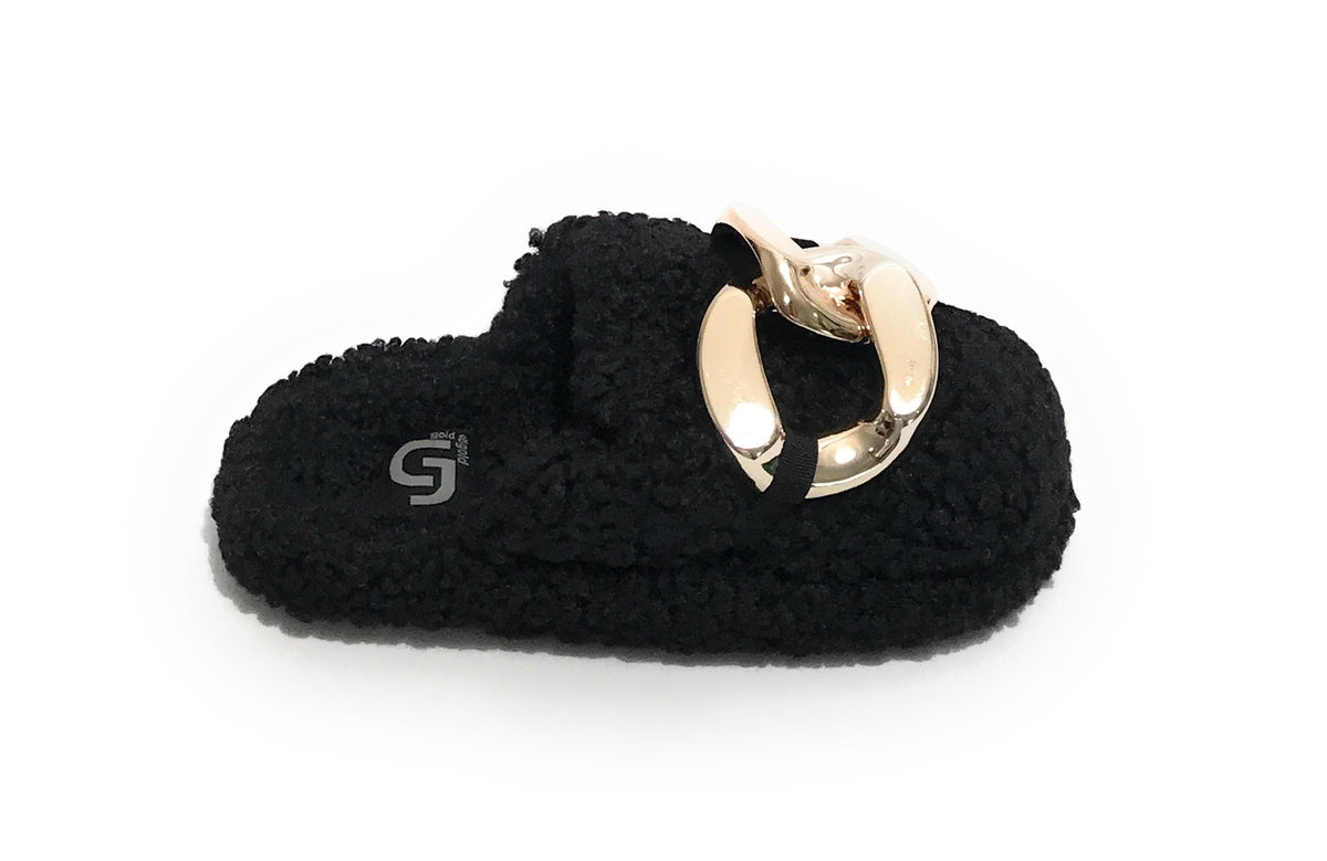 Scarpe donna Gold&gold pantofola in pelo sintetico sherpa nero D22GG04