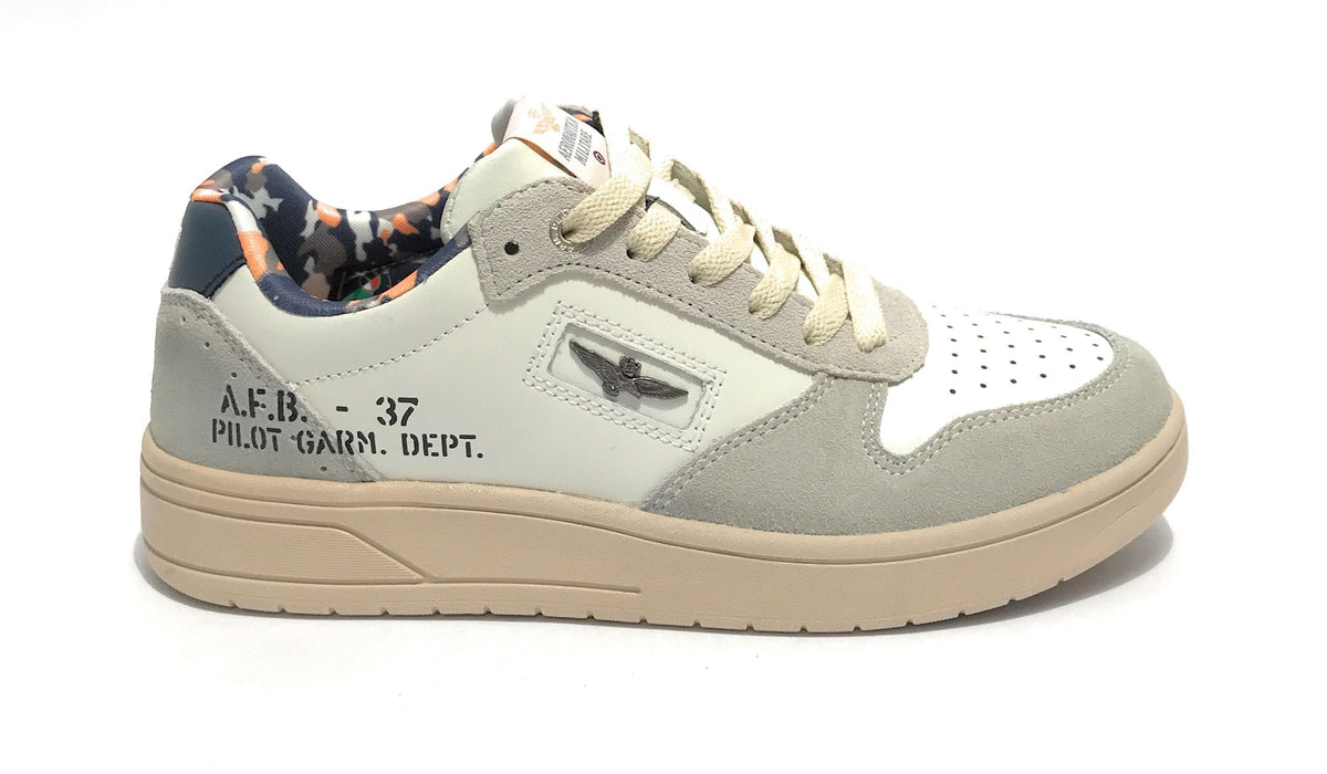 Sneaker Aeronautica Militare running in pelle bianco/ grigio US23AR06 231SC235PL178