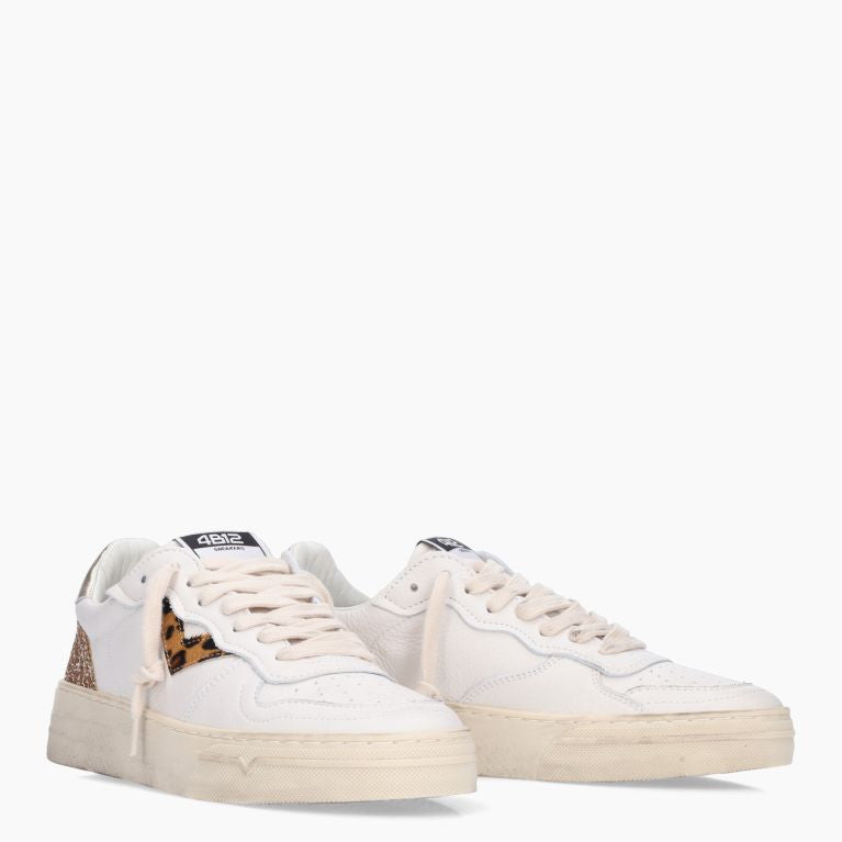 Scarpe donna 4B12 sneaker in pelle bianco/ gold / leo DS25QB10 HYPER-D834