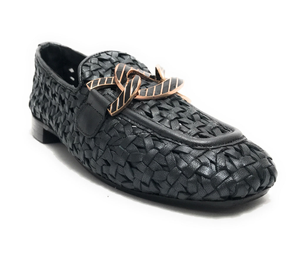 Scarpe Emanuélle Vee mocassino Valery in pelle intrecciata mat black donna DS24EV15 441M-219-13-LWM/BLA
