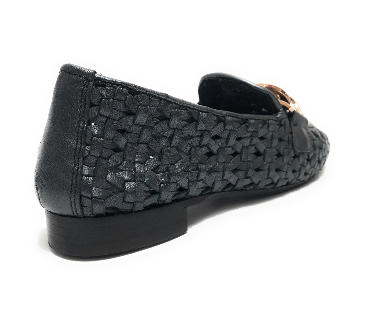 Scarpe Emanuélle Vee mocassino Valery in pelle intrecciata mat black donna DS24EV15 441M-219-13-LWM/BLA