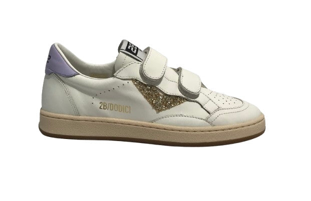 Sneaker 2B12 Miniplay-128 con strap pelle bianco/platino/lilla ZS25QB06