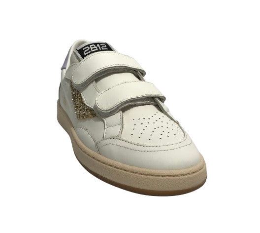 Sneaker 2B12 Miniplay-128 con strap pelle bianco/platino/lilla ZS25QB06