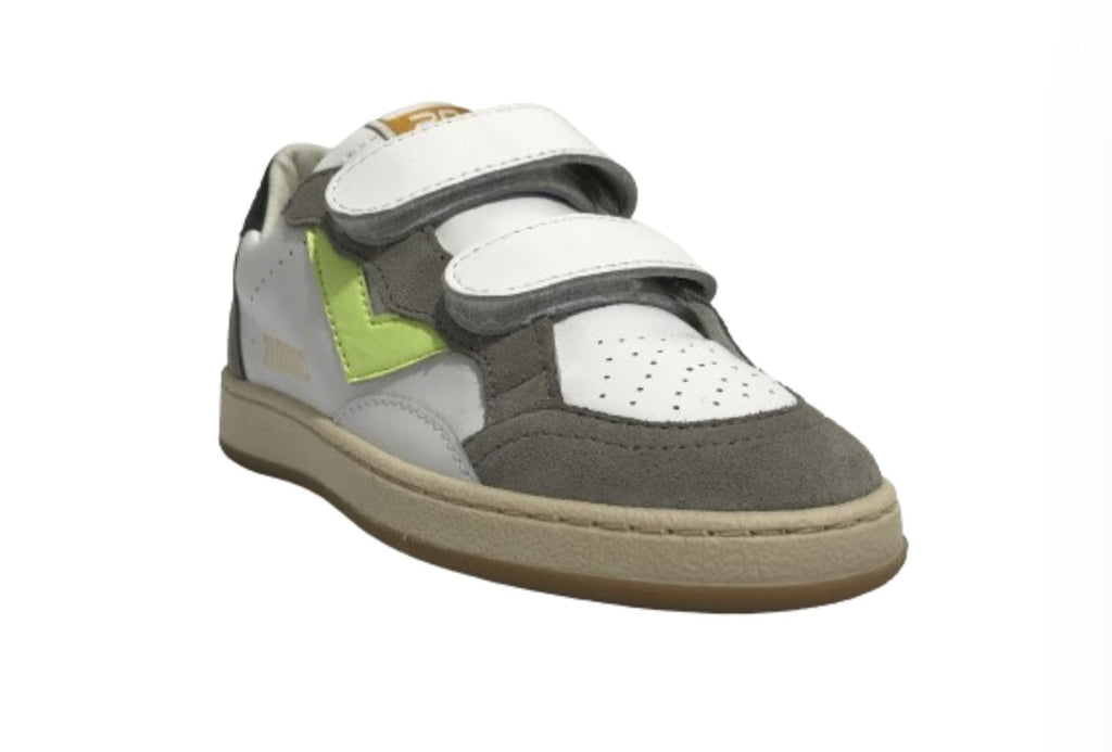 Scarpe bambino 2B12 sneaker con strap Mini.Play-83 in pelle bianco/ grigio/ fluo ZS24QB09