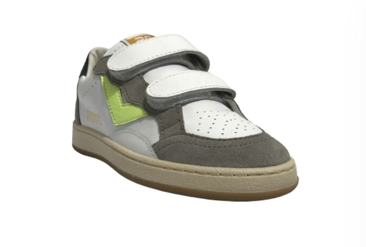 Scarpe bambino 2B12 sneaker con strap Mini.Play-83 in pelle bianco/ grigio/ fluo ZS24QB09