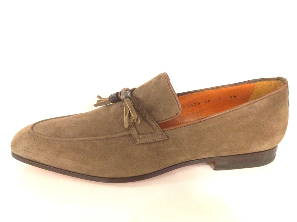 SCARPE UOMO SANTONI MOCASSINO SFILATO CON NAPPE TORTORA  FATTA MANO 60