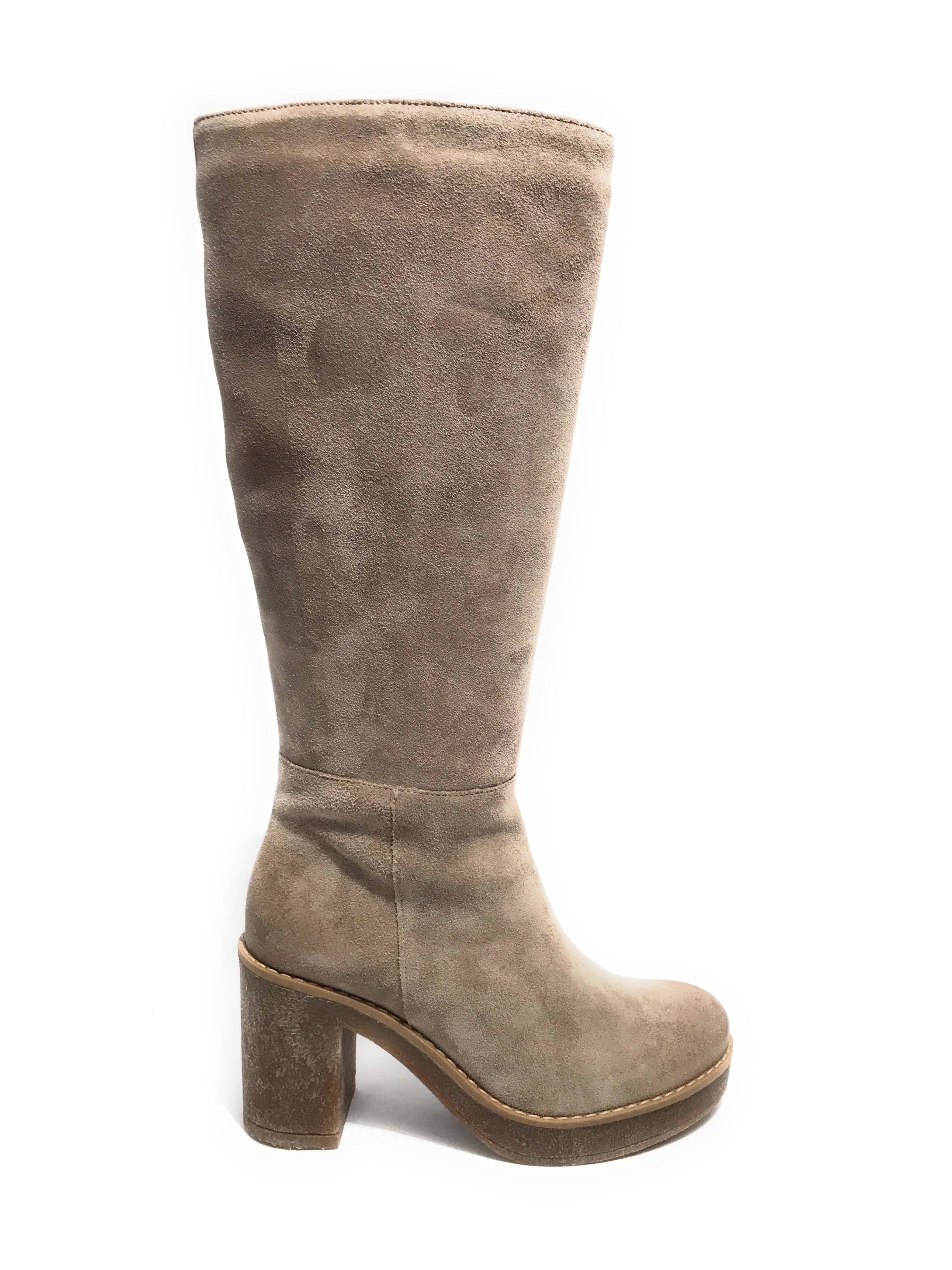Scarpe donna  stivale con gambale alto fondo classico in pelle camosciato beige D23EL09 91147