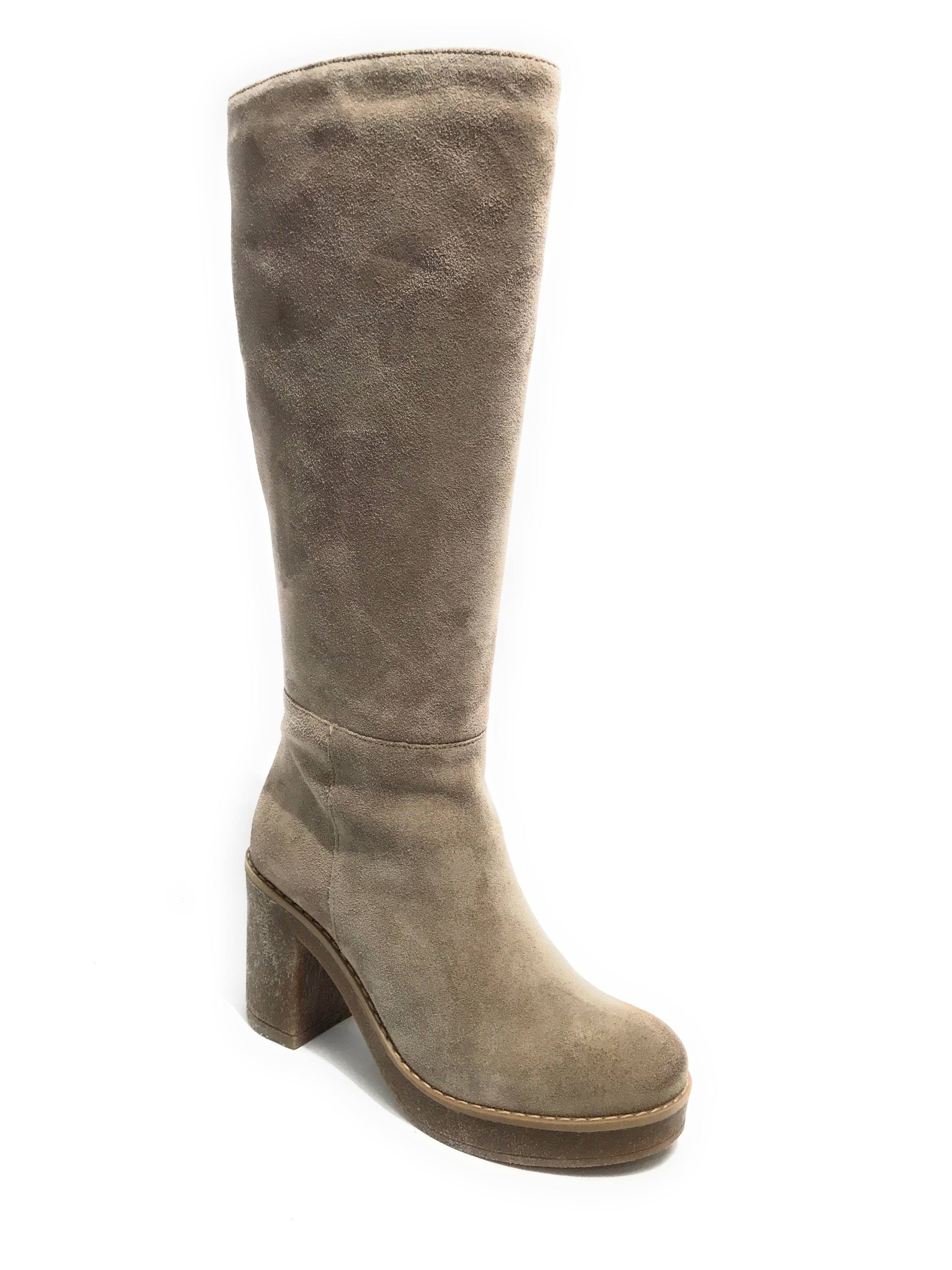 Scarpe donna  stivale con gambale alto fondo classico in pelle camosciato beige D23EL09 91147