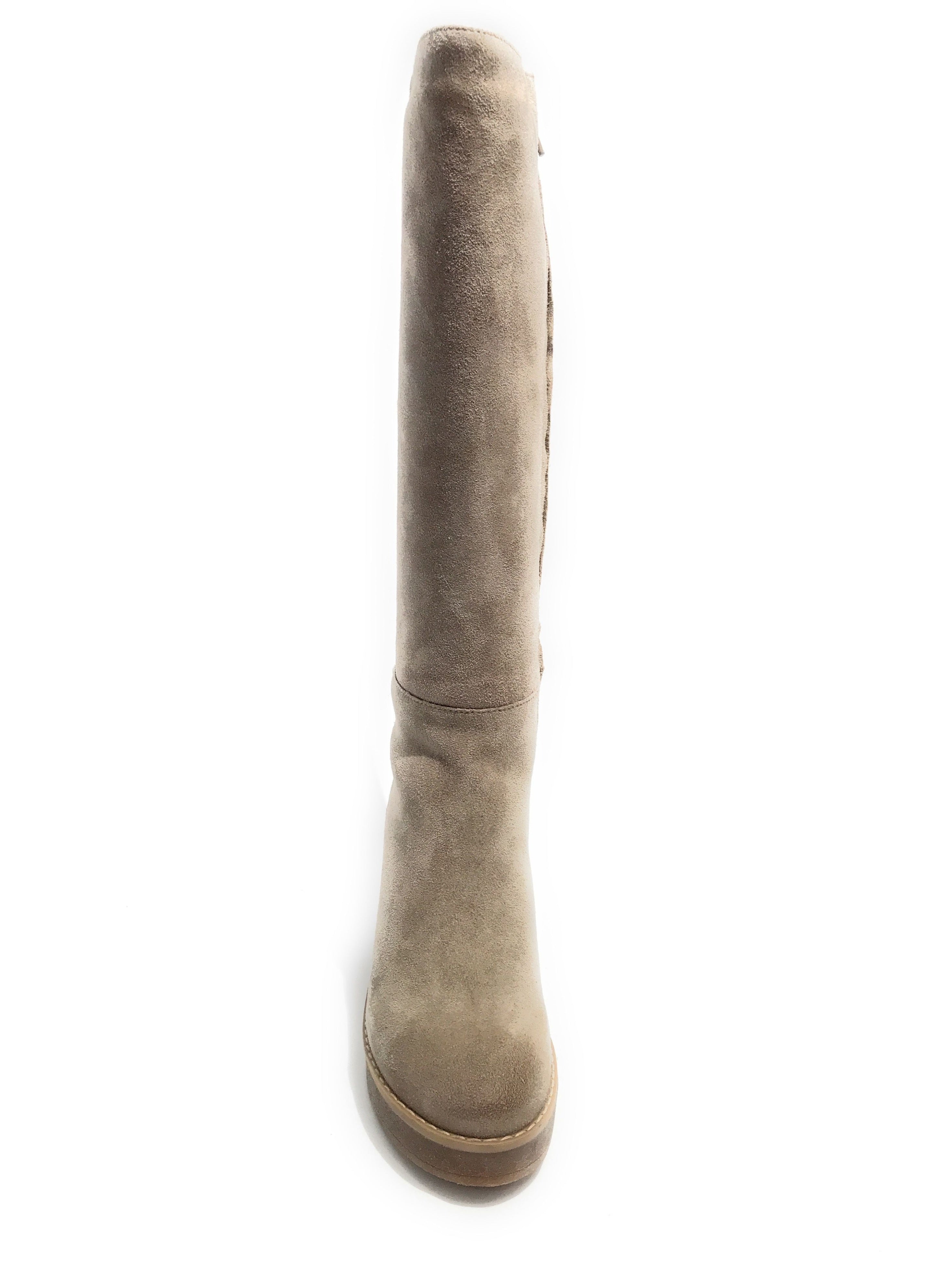 Scarpe donna  stivale con gambale alto fondo classico in pelle camosciato beige D23EL09 91147