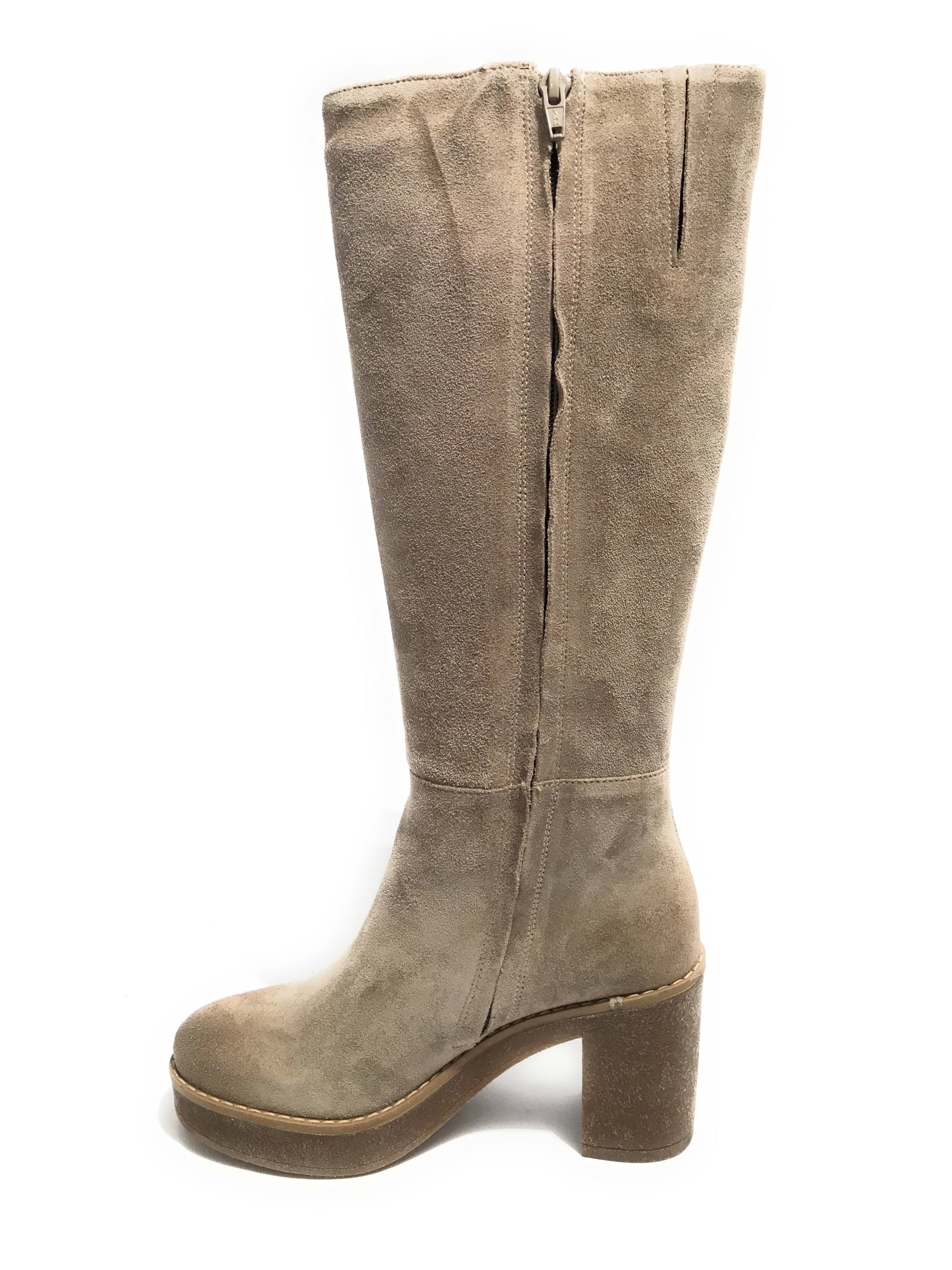 Scarpe donna  stivale con gambale alto fondo classico in pelle camosciato beige D23EL09 91147