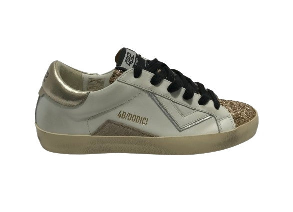 Scarpe donna 4B12 sneaker in pelle glitter bianco/ oro D25QB04 SUPRIME-DB249