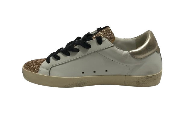 Scarpe donna 4B12 sneaker in pelle glitter bianco/ oro D25QB04 SUPRIME-DB249