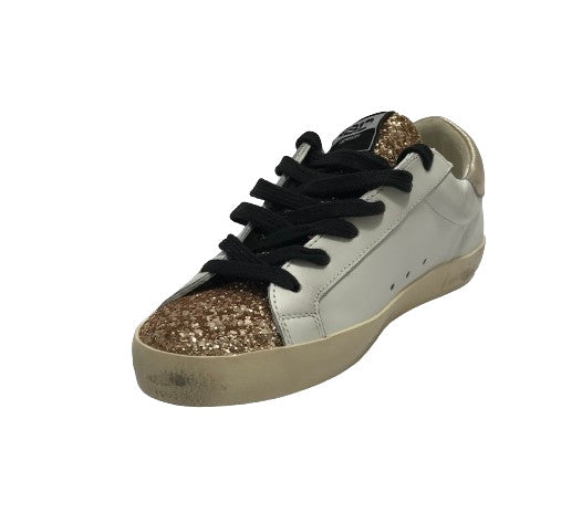 Scarpe donna 4B12 sneaker in pelle glitter bianco/ oro D25QB04 SUPRIME-DB249