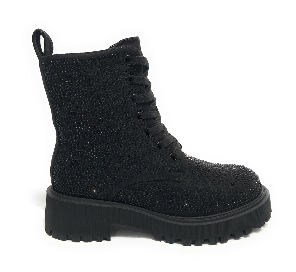 Scarpe donna Gold&gold anfibio in ecopelle nero con strass D22GG24 GS185
