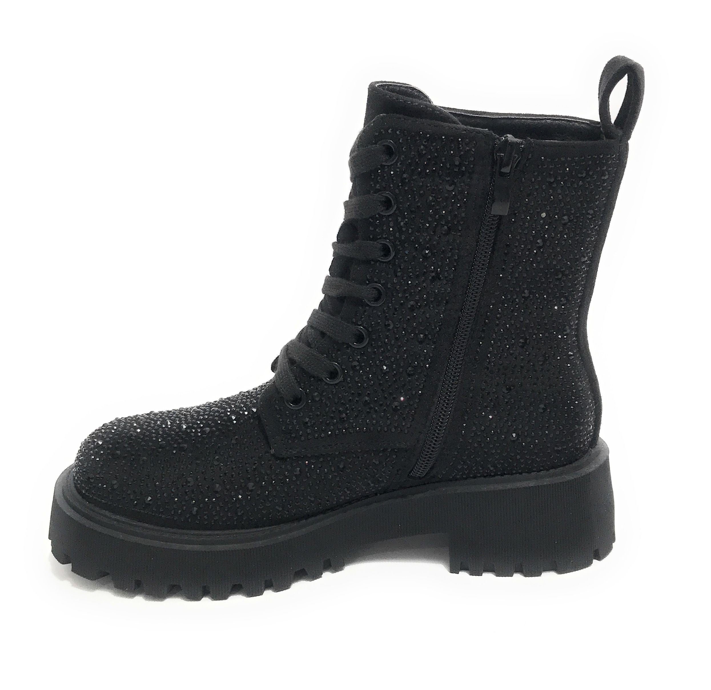 Scarpe donna Gold&gold anfibio in ecopelle nero con strass D22GG24 GS185