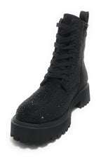 Scarpe donna Gold&gold anfibio in ecopelle nero con strass D22GG24 GS185