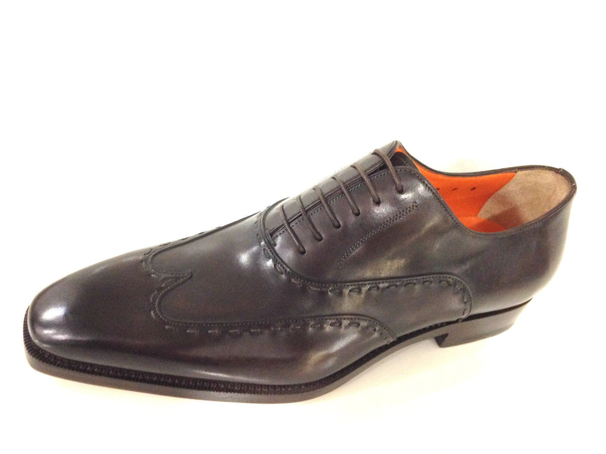 SCARPE UOMO SANTONI FRANCESINA  EBANO OLD ENGLAND CON DUILIO  FATTE A MANO 16