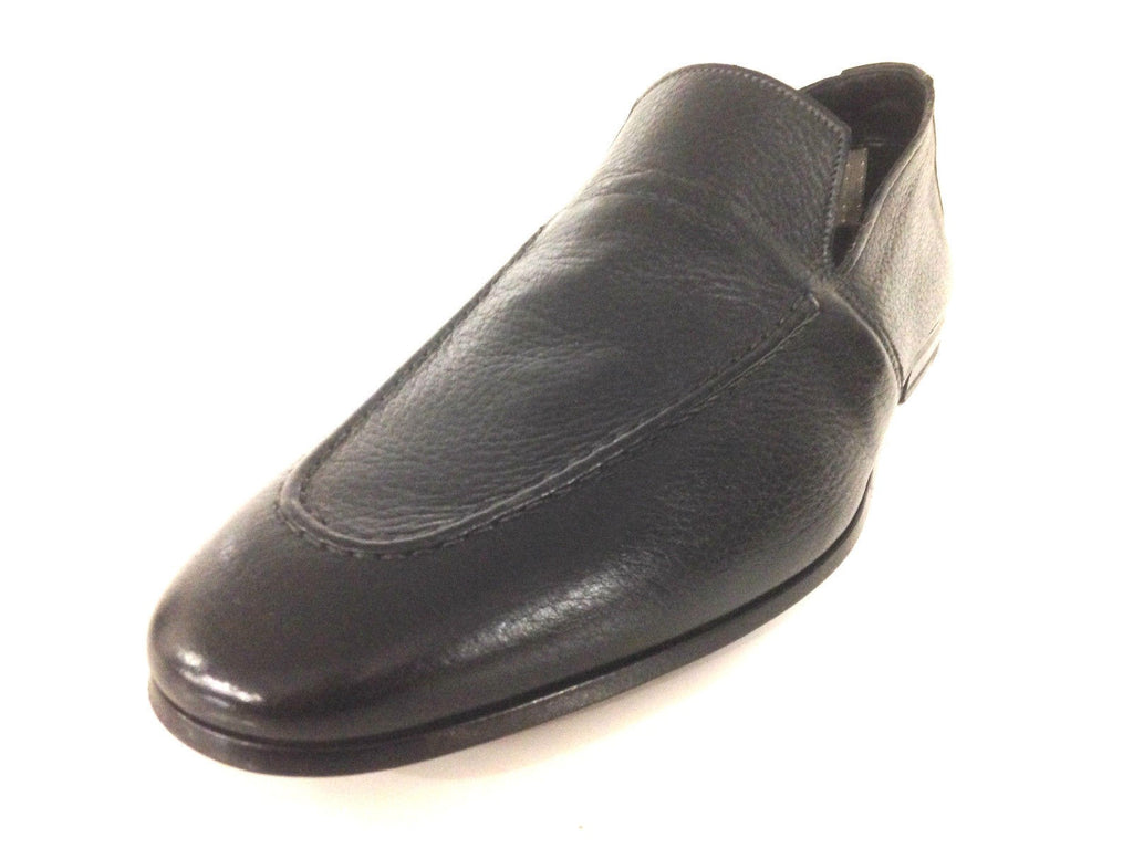 SCARPE UOMO SANTONI MOCASSINO NERO PELLE MARTELLATA CERVO   FATTA A MANO 52