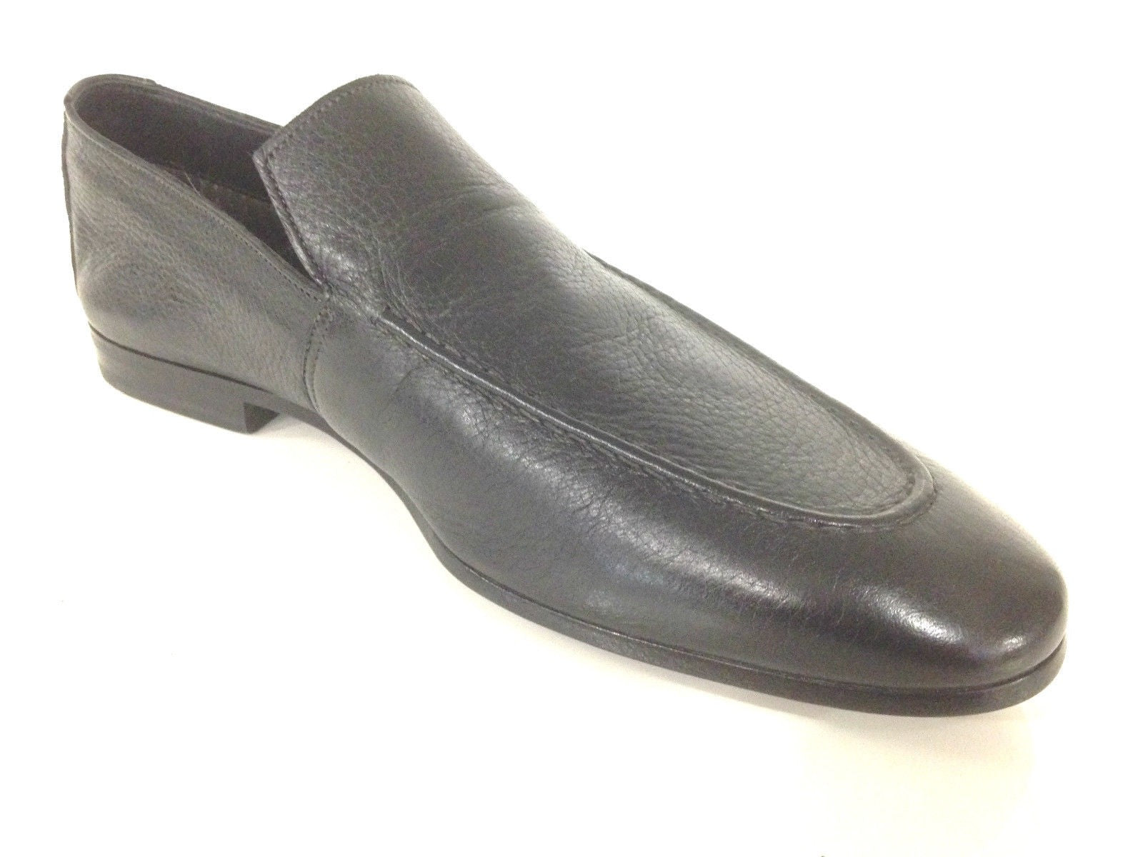 SCARPE UOMO SANTONI MOCASSINO NERO PELLE MARTELLATA CERVO   FATTA A MANO 52