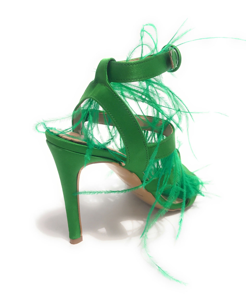 Scarpe donna sandalo in pelle verde tacco 9 DS23EL19